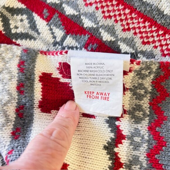 Nordic Xmas Teddy Knit Throw Blanket 56in x 51 in Red White Gray Fair Isle - Picture 8 of 13